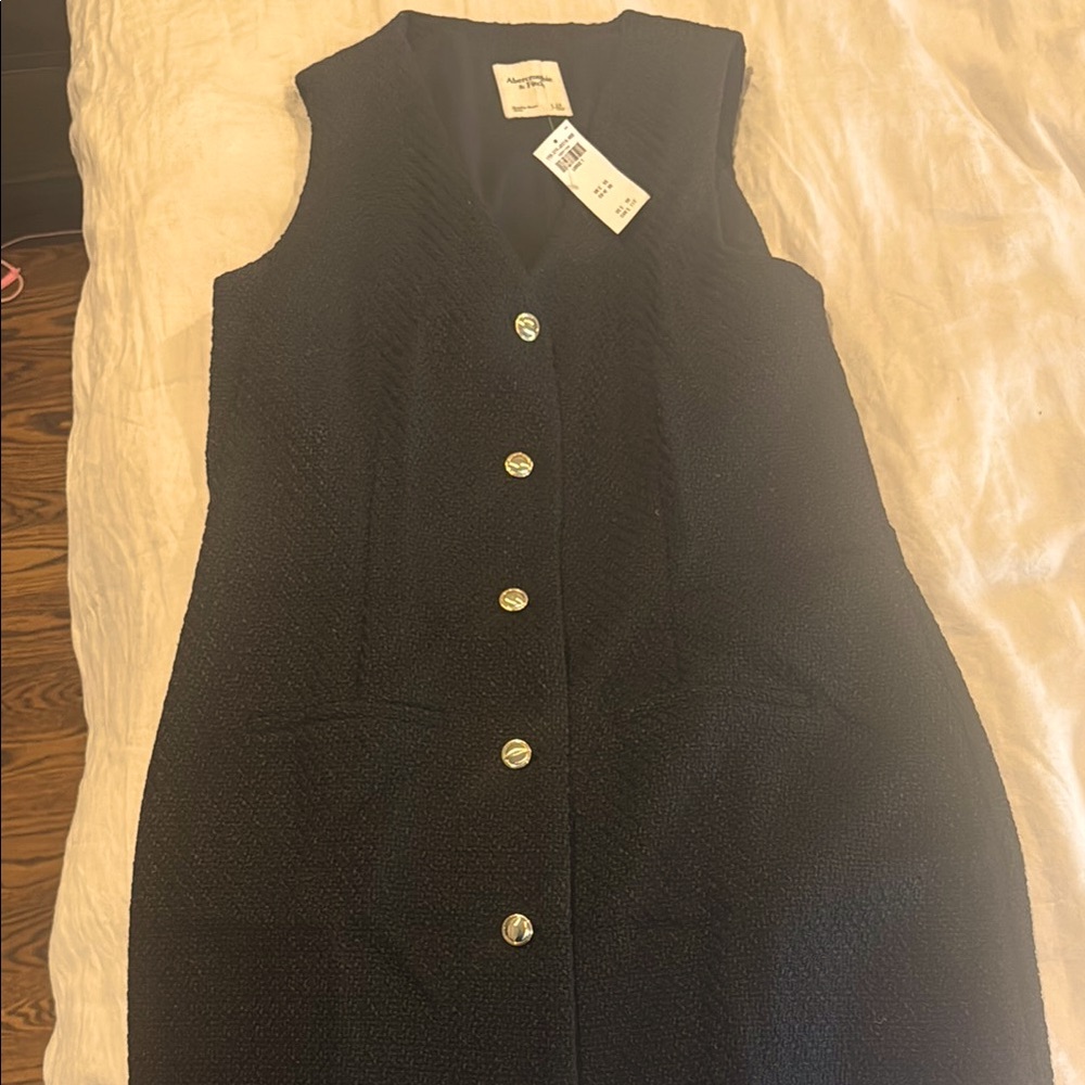 Women's The A&F Mara Tweed Vest Mini Dress size Large Tall Black